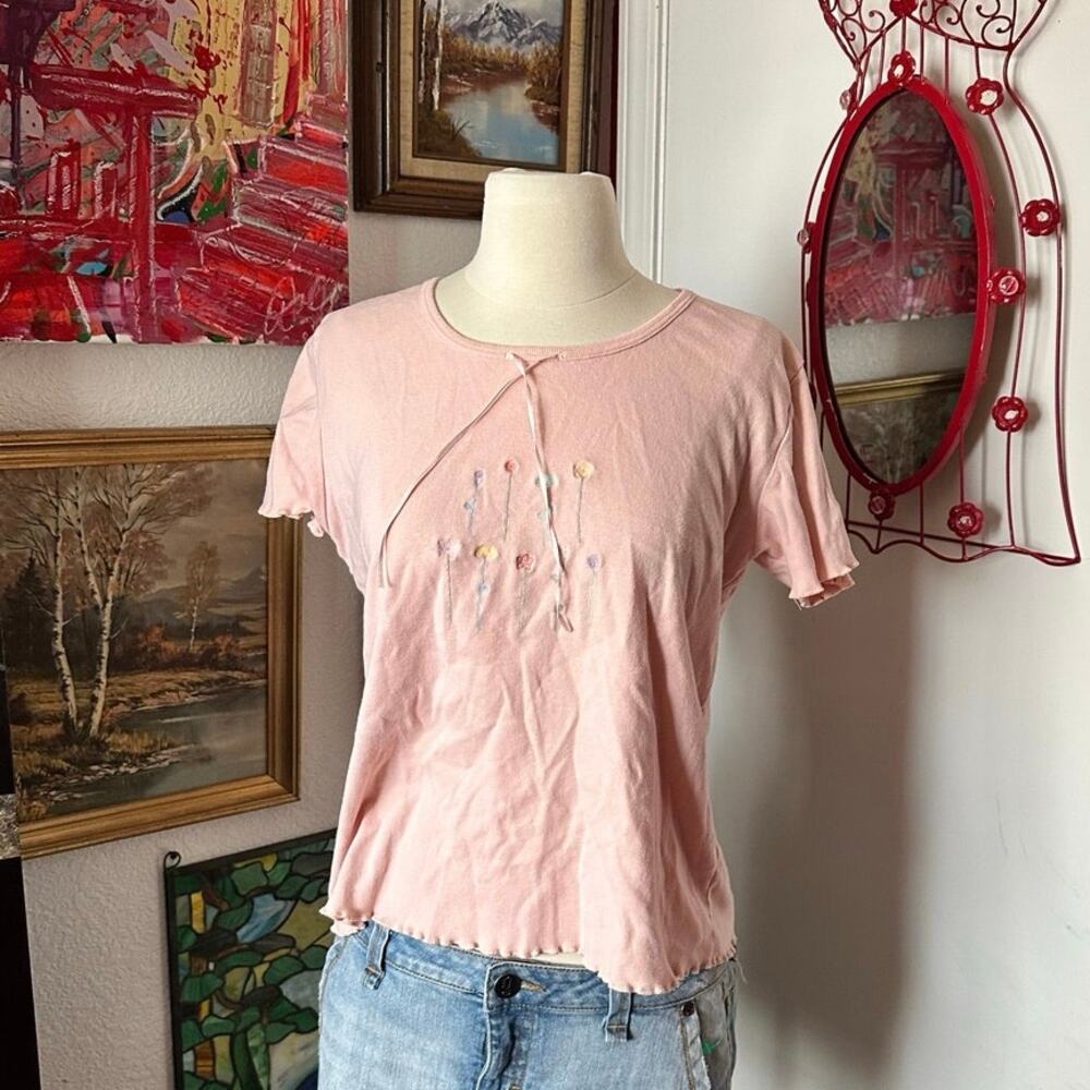 newton trading co pink embroidered short sleeve shirt